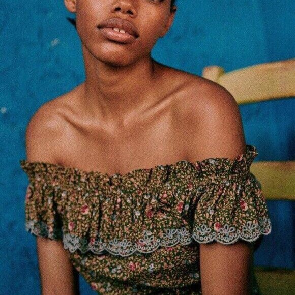 Sézane Kiwi Jumpsuit Romper Dress Floral Eyelet Embroidered Ruffle S-36 278086 - Picture 3 of 9